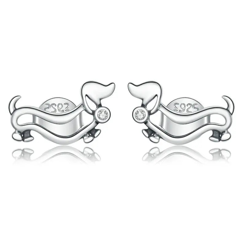 925 Silver Puppy Stud Earrings Plated Platinum Women Silver Jewelry