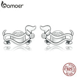 925 Silver Puppy Stud Earrings Plated Platinum Women Silver Jewelry