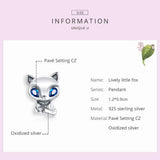 925 Silver Fox Charm Zircon Pendant for Bracelet Bangle DIY Gift SCC1808