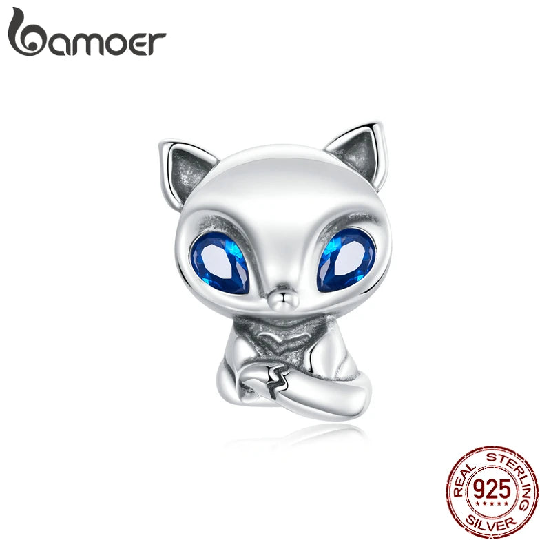 925 Silver Fox Charm Zircon Pendant for Bracelet Bangle DIY Gift SCC1808