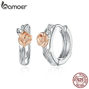 925 Silver Rose Vine Stud Earrings for Women and Men