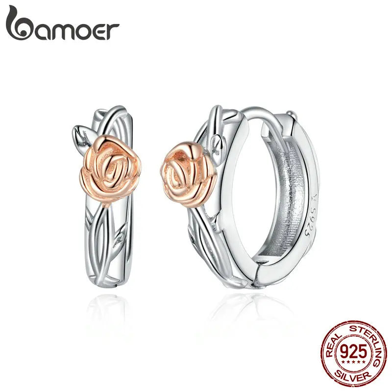 925 Silver Rose Vine Stud Earrings for Women and Men