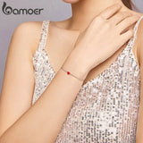 925 Silver Red Heart Chain Bracelet for Women Enamel Fine Jewelry