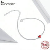 925 Silver Red Heart Chain Bracelet for Women Enamel Fine Jewelry