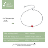 925 Silver Red Heart Chain Bracelet for Women Enamel Fine Jewelry