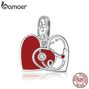925 Silver Stethoscope Heart Charm for Bracelet Necklace
