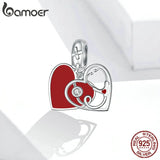 925 Silver Stethoscope Heart Charm for Bracelet Necklace