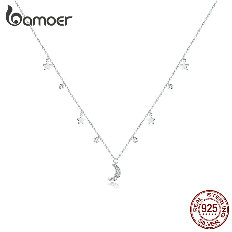 925 Silver Moon & Star Pendant Necklace for Women SCN420