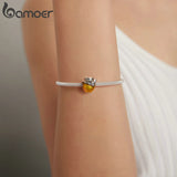 Bee Honey Jar 925 Sterling Silver Charm Golden Oil Bead Bracelet DIY Jewelry