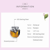 Bee Honey Jar 925 Sterling Silver Charm Golden Oil Bead Bracelet DIY Jewelry