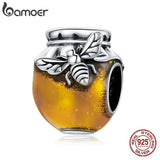 Bee Honey Jar 925 Sterling Silver Charm Golden Oil Bead Bracelet DIY Jewelry