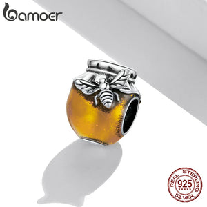 Bee Honey Jar 925 Sterling Silver Charm Golden Oil Bead Bracelet DIY Jewelry