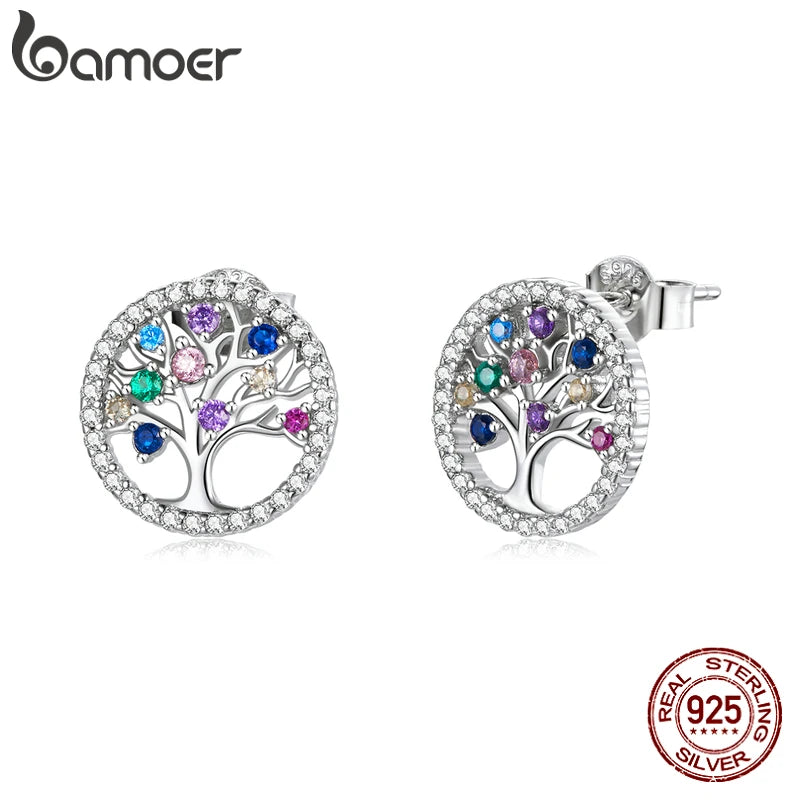 Colorful Tree of Life Silver Earring Stud Jewelry