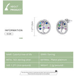 Colorful Tree of Life Silver Earring Stud Jewelry