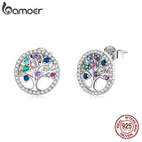 Colorful Tree of Life Silver Earring Stud Jewelry