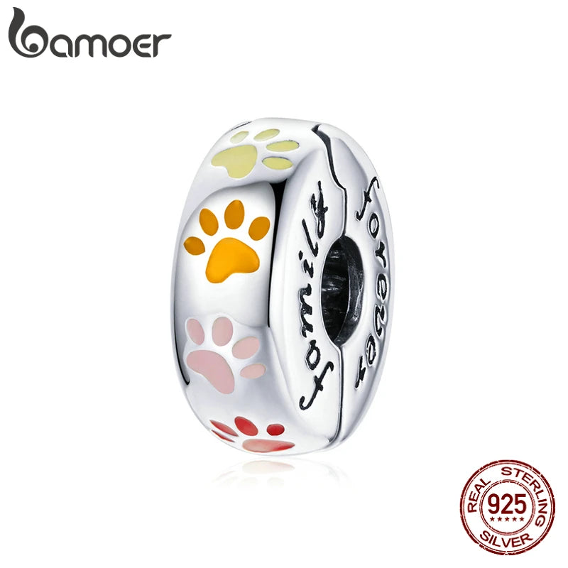 Colorful Paw Clip Stopper 925 Sterling Silver Charm Bead for Bracelet