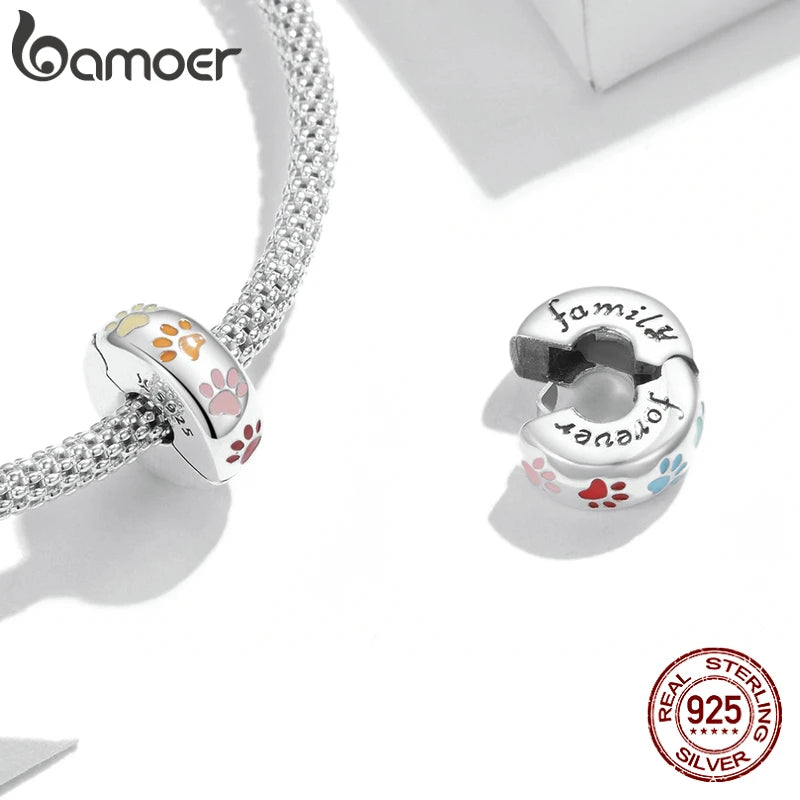 Colorful Paw Clip Stopper 925 Sterling Silver Charm Bead for Bracelet