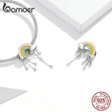 Rainbow Smile 925 Sterling Silver Rainy Cloud Zircon Charm Bracelet DIY Jewelry