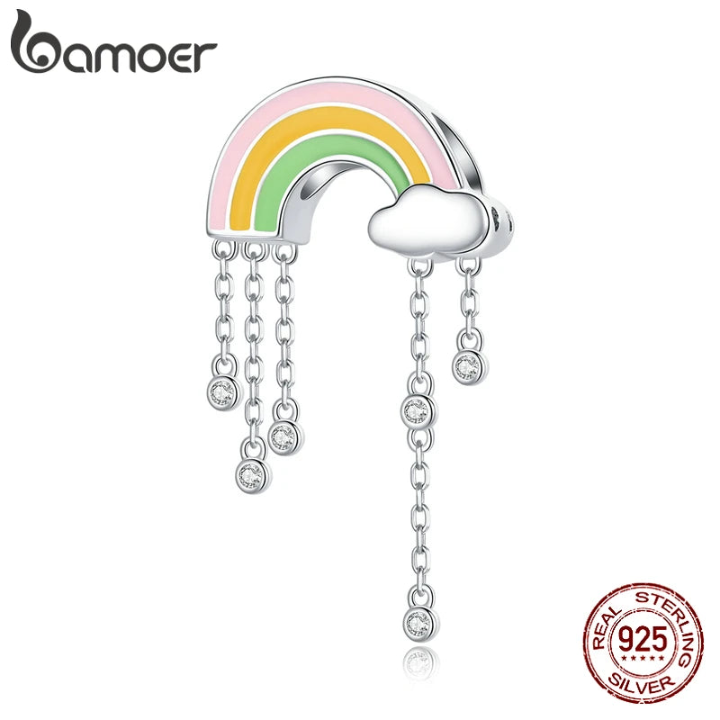 Rainbow Smile 925 Sterling Silver Rainy Cloud Zircon Charm Bracelet DIY Jewelry