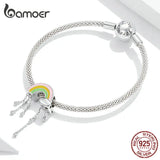 Rainbow Smile 925 Sterling Silver Rainy Cloud Zircon Charm Bracelet DIY Jewelry