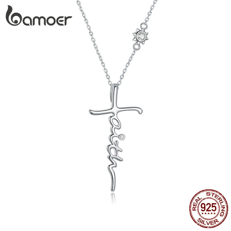 Cross Faith Crystal 925 Silver Necklace Choker Jewelry BSN231