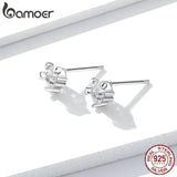 Cat Ear Stud Earrings Sterling Silver Clear CZ Jewelry BSE205