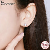 Cat Ear Stud Earrings Sterling Silver Clear CZ Jewelry BSE205