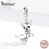 Chihuahua Dog Pendant Charm Silver 925 Pink Enamel Ear