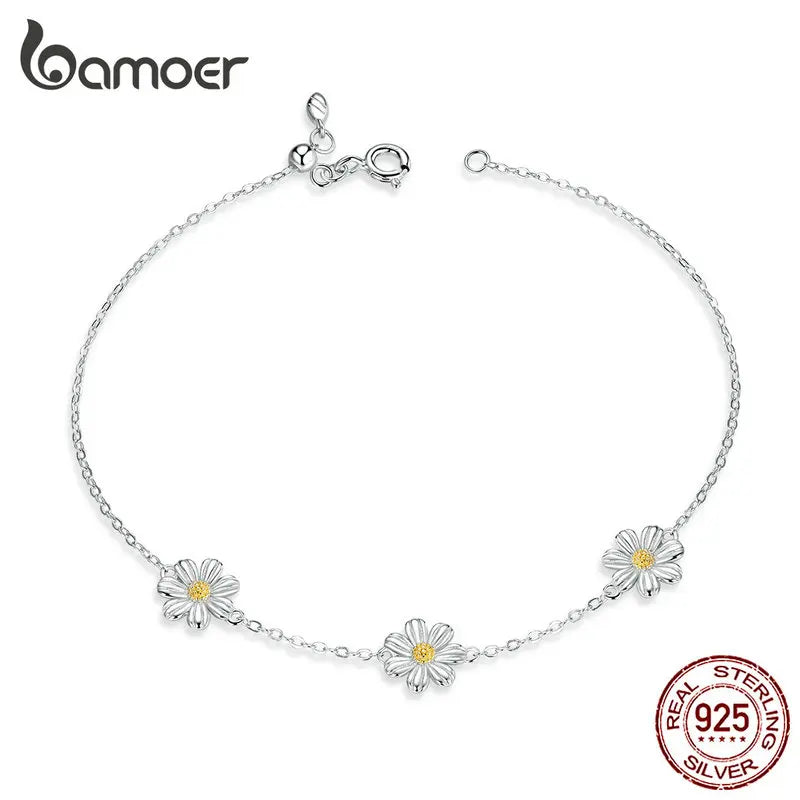 Daisy Flower Link Bracelet 925 Sterling Silver Lovely Anti-allergy Gift SCB165