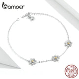 Daisy Flower Link Bracelet 925 Sterling Silver Lovely Anti-allergy Gift SCB165