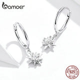 Sterling Silver Dangle Earrings with Bright Stars Charm for Women