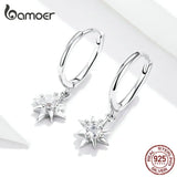 Sterling Silver Dangle Earrings with Bright Stars Charm for Women