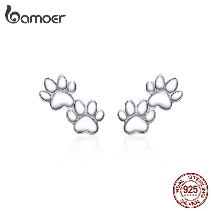 925 Sterling Silver Dog Paw Stud Earrings
