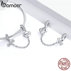 925 Sterling Silver Safety Chain for Bracelet with Silicone Stopper