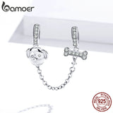 925 Sterling Silver Safety Chain for Bracelet with Silicone Stopper