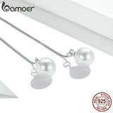 Long Tassel Ear Cords Shell Pearls Sterling Silver Drop Earrings