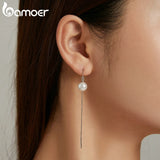 Long Tassel Ear Cords Shell Pearls Sterling Silver Drop Earrings