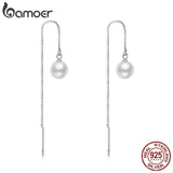 Long Tassel Ear Cords Shell Pearls Sterling Silver Drop Earrings