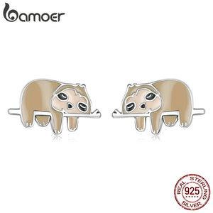 Sterling Silver Sloth Stud Earrings for Women Girls Animal Gift