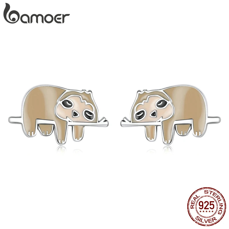 Sterling Silver Sloth Stud Earrings for Women Girls Animal Gift