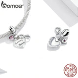 Sister Pink Heart 925 Silver Love Charm Pendant for Bracelet BSC414
