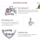Family Loving Sister Pink Heart 925 Silver Infinite Love Charm Pendant