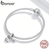 Sister Pink Heart 925 Silver Love Charm Pendant for Bracelet BSC414