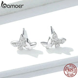 Butterfly Couples Stud Earrings Clear CZ Ear Studs 925 Sterling Silver