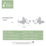 Butterfly Couples Stud Earrings Clear CZ Ear Studs 925 Sterling Silver