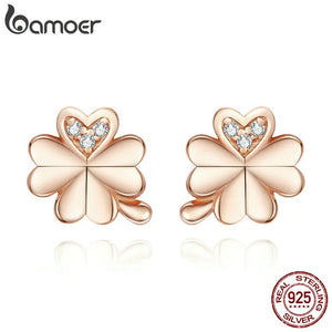 Four-Leaf Clovers Stud Earrings 925 Sterling Silver Wedding Jewelry BSE233