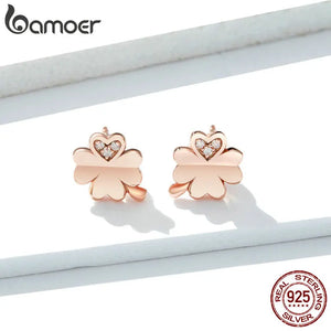Four-Leaf Clovers Stud Earrings 925 Sterling Silver Wedding Jewelry BSE233