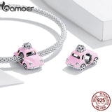 925 Silver Pink Car Charm for Bracelet Women Jewelry Making DIY SCC1738