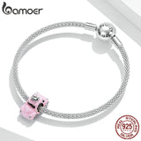 925 Silver Pink Car Charm for Bracelet Women Jewelry Making DIY SCC1738