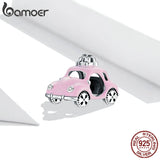 925 Silver Pink Car Charm for Bracelet Women Jewelry Making DIY SCC1738